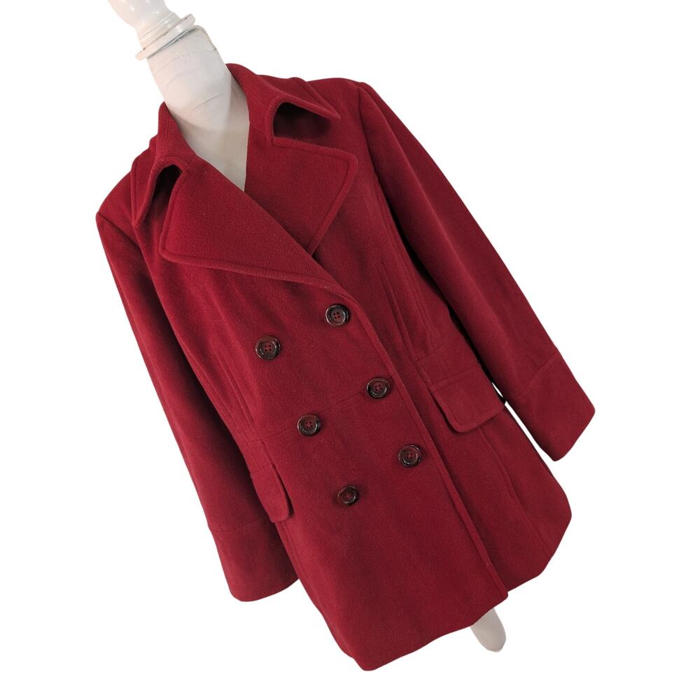 LONDON FOG! RICH RED WOOL BLEND, DOUBLE BREASTED, WIDE COLLAR COAT, JACKET! XL